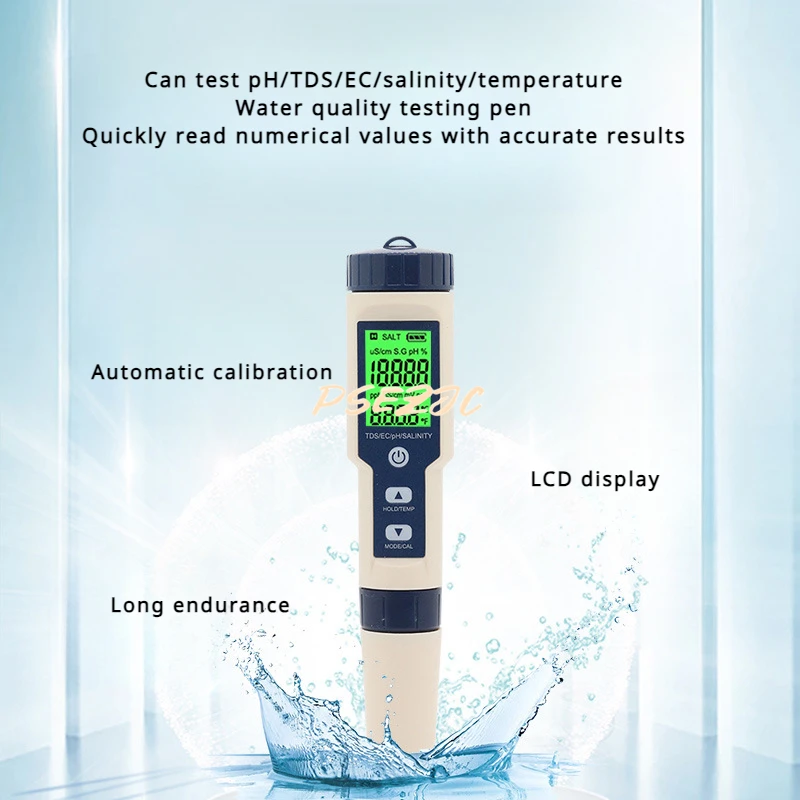 

Five in One PH/EC/TDS/Temperature/Salinity Water Quality Testing Pen PH Conductivity Fish Tank Aquaculture