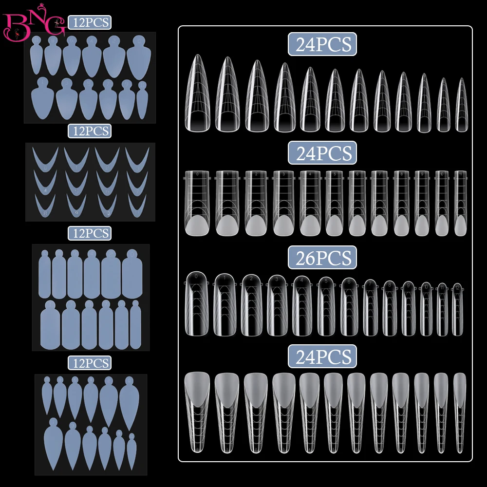 BNG 146Pcs Podwójne formy do paznokci Forma z francuską końcówką Zestaw naklejek Silikonowa podkładka Szybkie budowanie UV Gel Top Forma do Poly Nail Gel