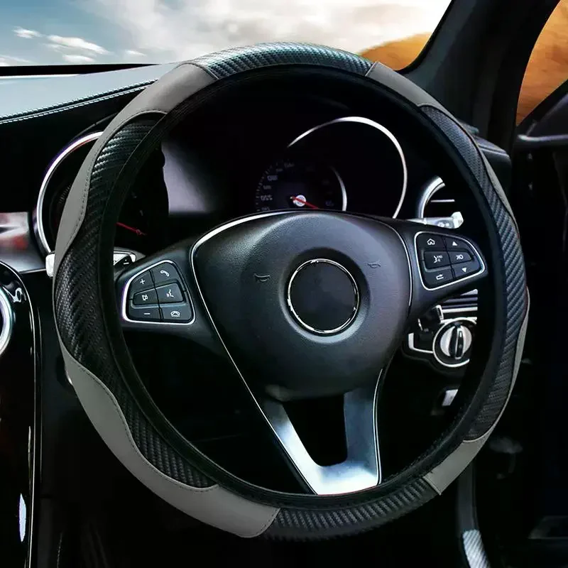 Synthetic Fiber Checkered Embossed Streamlined Car Rimless Steering Wheel Cover Suitable For 37-38cm Car Interior Decorations