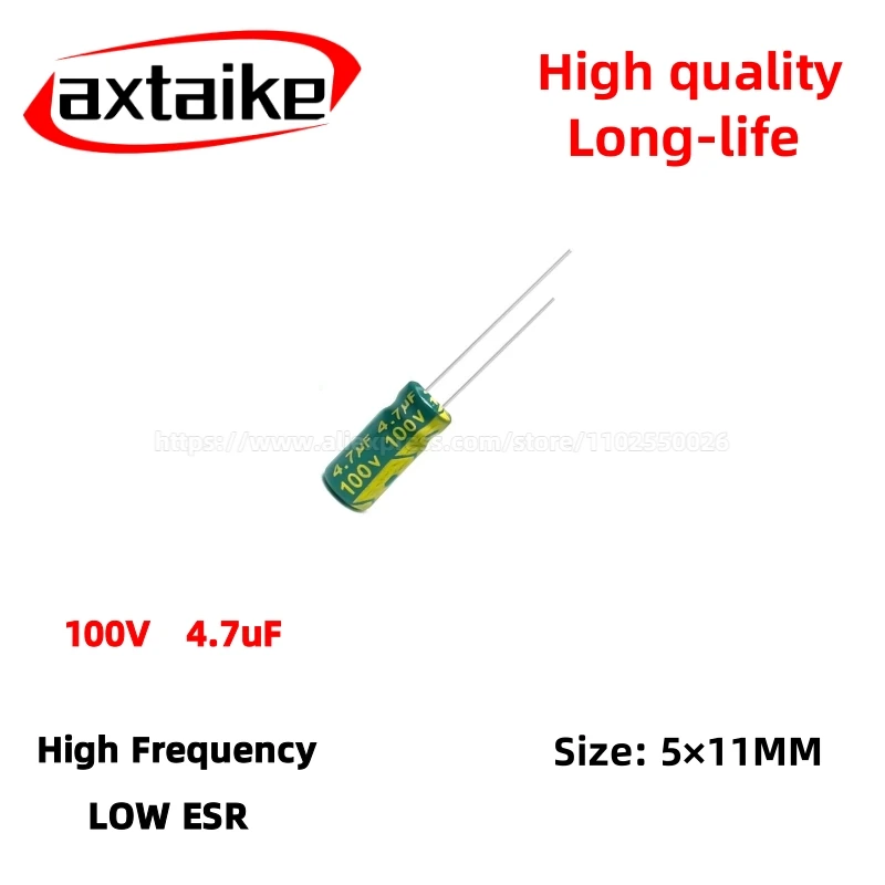 

50PCS 100V4.7uF Aluminum Capacitor, High Frequency Low ESR 105°C Radial for Power Supply Long-life 5×11MM
