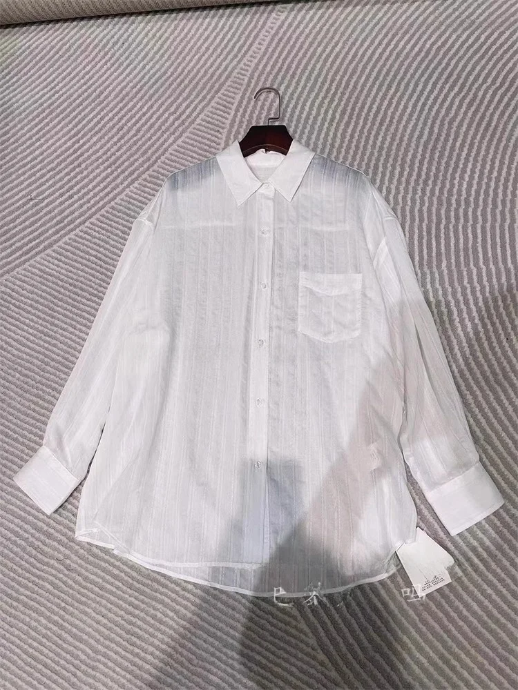 

Свободная женская летняя рубашка с V-образным вырезом, утягивающая, солнцезащитная, повседневная, с длинным рукавом, однотонная, стандартной длины, модный топ