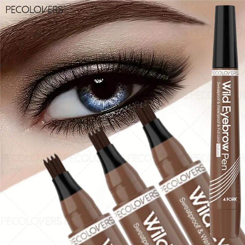 3 قطع قلم حواجب بأربعة شوكات، يملأ الحاجب لإنشاء شكل حواجب مثالي، مقاوم للماء، مستحضرات تجميل للحواجب