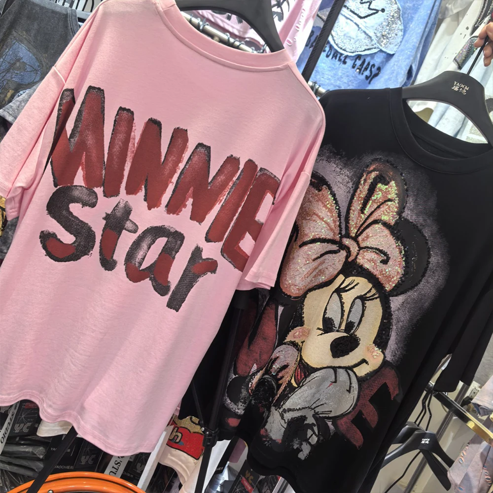 Cartoon Print Spring/summer Women's Round Neck Pullover, Medium To Long, Cute and Fashionable Women's T-Shirt Top, 2026 New Item