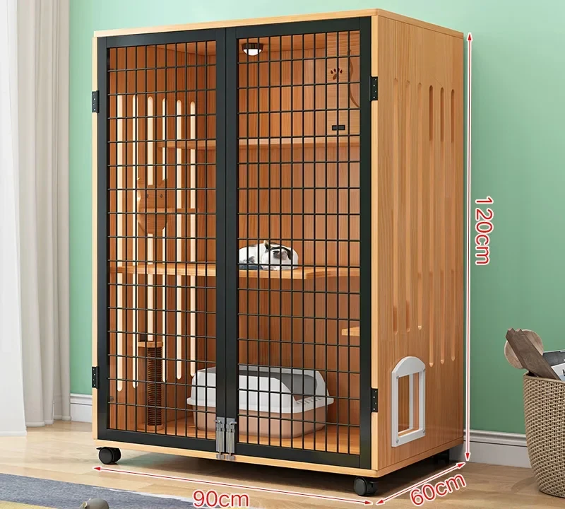 Solid Wood Cat Cage Home Indoor Super Large Free Space Cattery   Nest Cat House   Cabinet