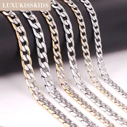 LUXUKISSKIDS Men's Cuban Link Chains Golden Necklace Stainless Steel Basic Punk Gothic Maxi Solid Curb Choker For Women No Fade