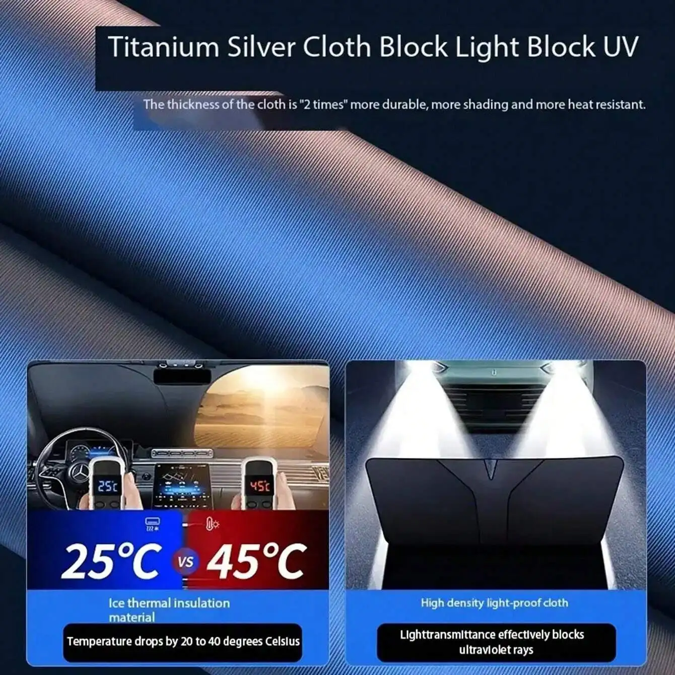 

Foldable Car Sun Shield Double Ring Front Sunshade Insulation Reflective UV Block 57x31 Inch