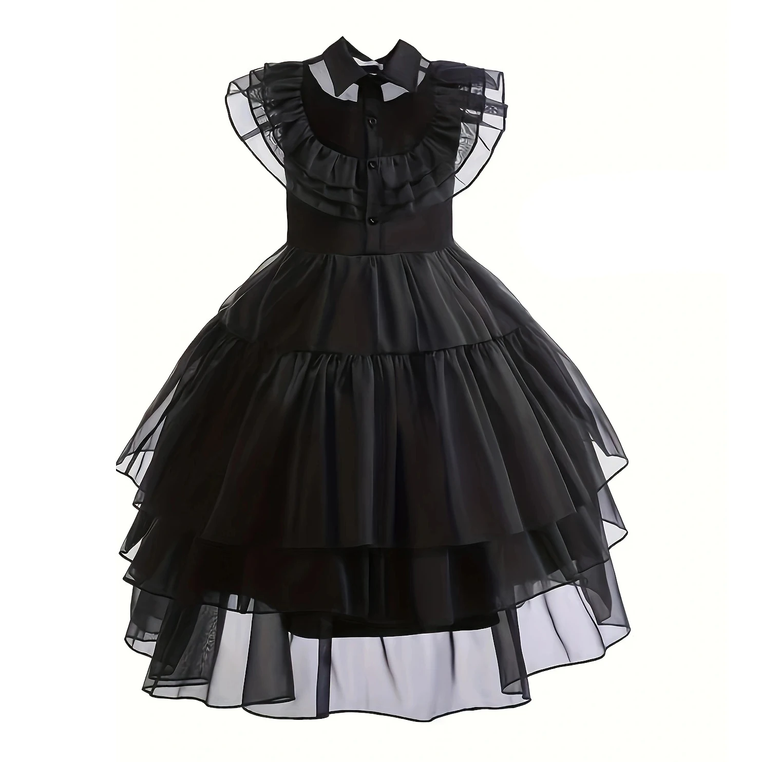 Gothic Style Costume Prom Dress for Girls 2024 Wednedsday Black Party Ball Gown Children Halloween Cosplay Addams Family Vestido