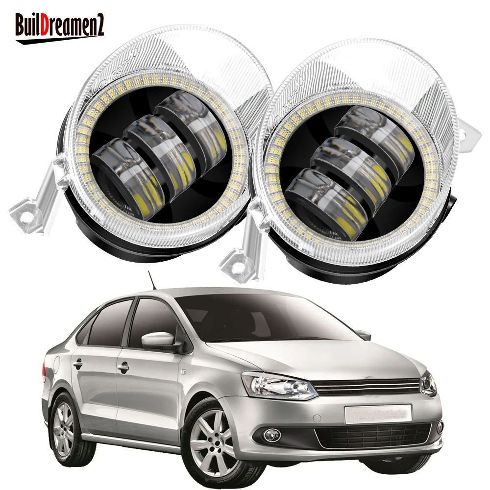 2 X Fog Light Assembly with Angel Eye DRL For Volkswagen VW Polo Mk5 Vento Sedan 2011-2016 30W 9006 Car LED Fog Daytime Lamp