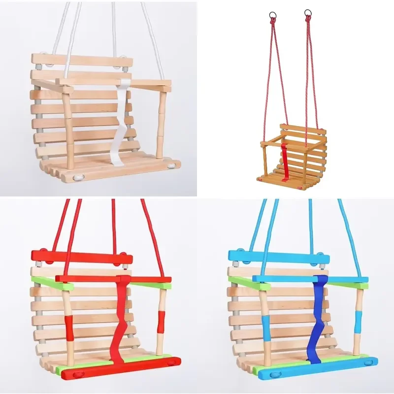 Indoor Outdoor Wooden Toy Swing Set for Babies and Toddlers Hanging Swing