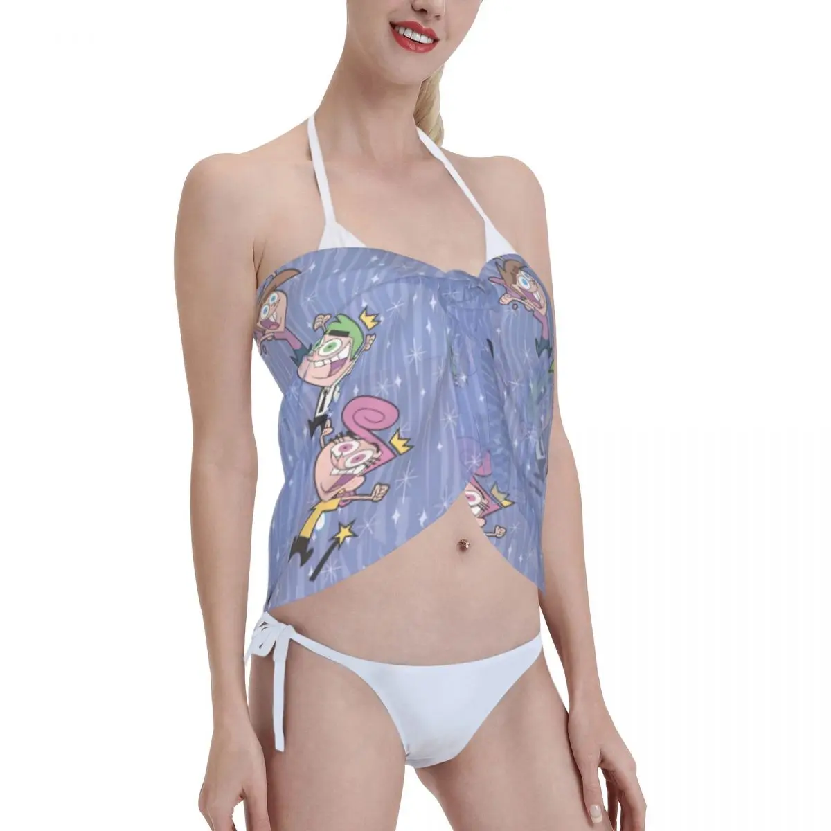 Custom The Fairly Oddparents Strand-Bikini-Wickel, durchsichtiger Bikini, Strandkleid, kurzer Rock, Chiffon-Schal, Vertuschung für Frauen