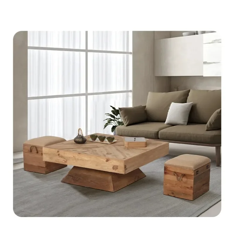 Wabi-sabi style square creative coffee table, small living room, simple courtyard balcony, log style small coffee table