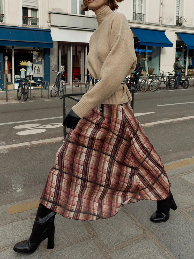 กระโปรงทรงเอ midi ผู้หญิง ดีไซน์ลายสก็อต ผ้าพรีเมียม คุณภาพสูง สไตล์เอธนิค  รุ่นใหม่ล่าสุดสำหรับฤดูหนาว