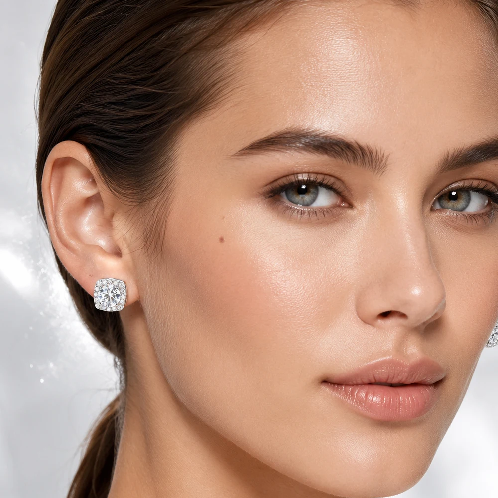 Women's Iced Out Square Halo VVS1 Moissanite Earrings 925 Silver  Earring Bling Luxury Hip Hop Jewelry For Party Birthday Gift - view 6