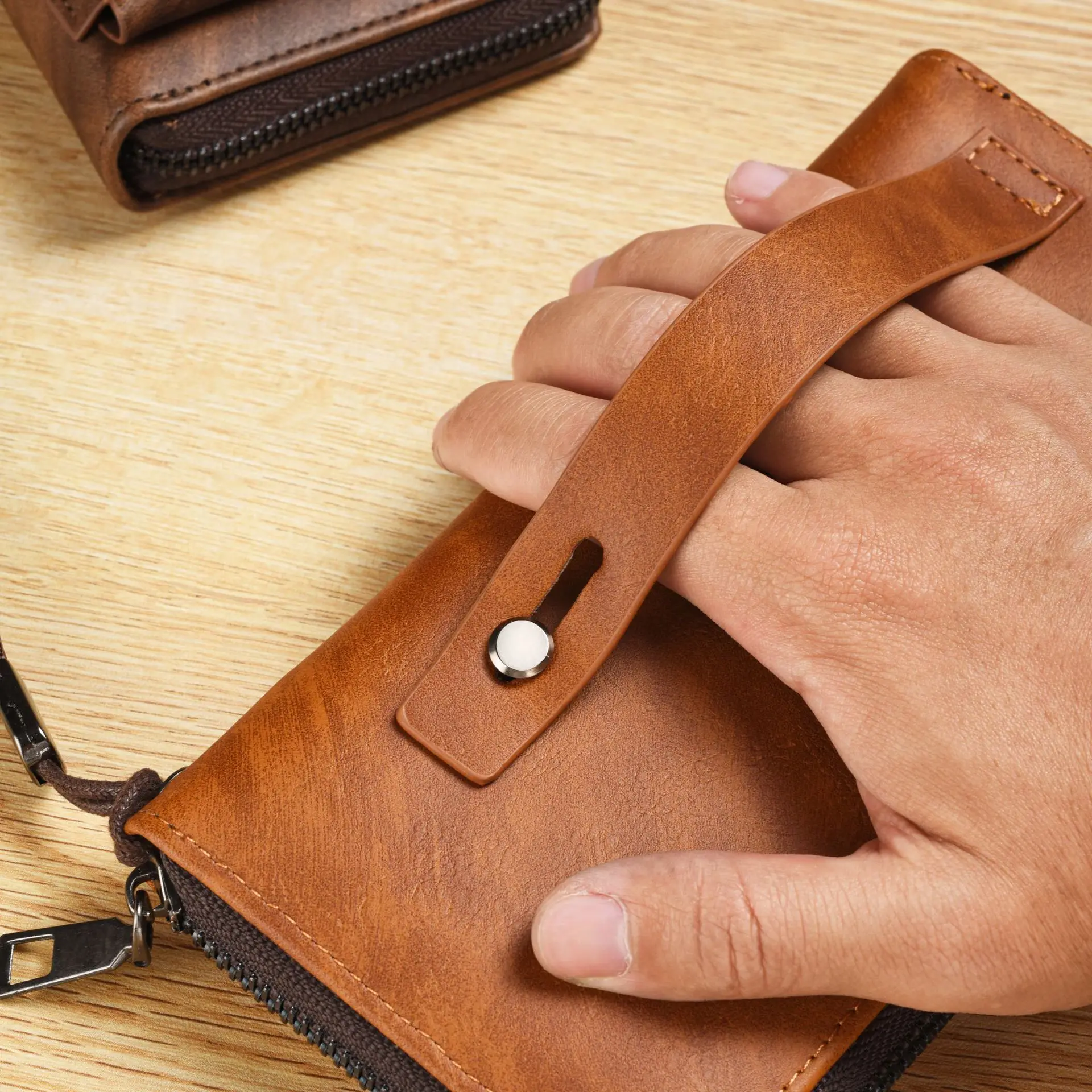 Portefeuille long en cuir PU pour hommes, porte-cartes de crédit, sac à main pour téléphone, fermeture éclair, grande capacité, marque, haute qualité