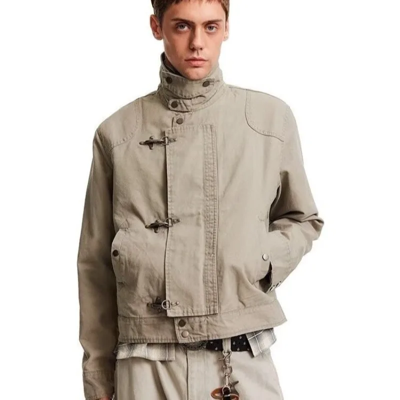 

Original Deconstructed and Pieced Airplane Buckle Jacket, Vintage Short Jacket for Men and Women, New Spring and Autumn Styles