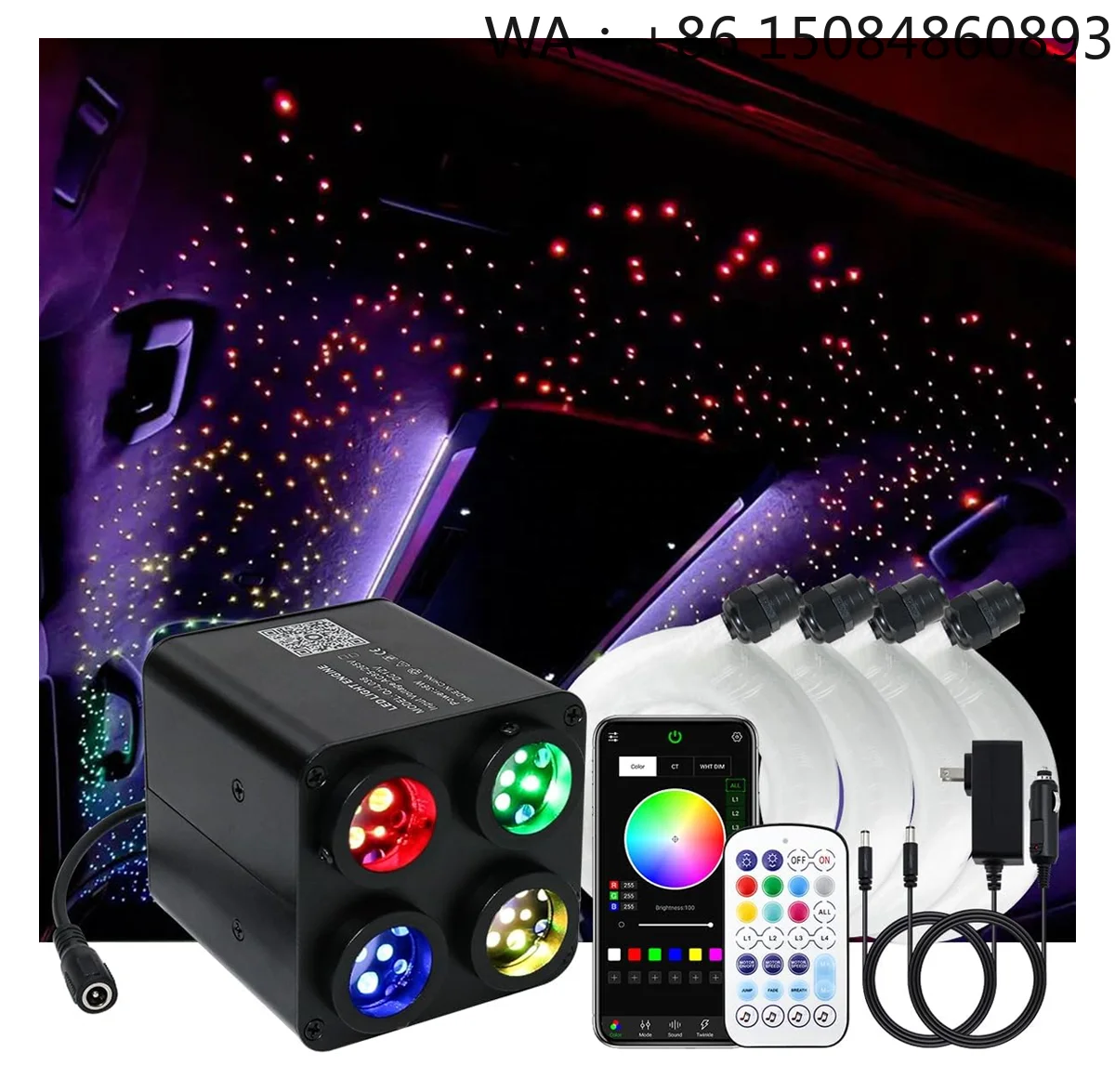 36W RGBW Twinkle Fiber Optic Starlight Headliner Light Box 4 Color 4 Ports APP Control Star Sky Roof Light Car Home Theater