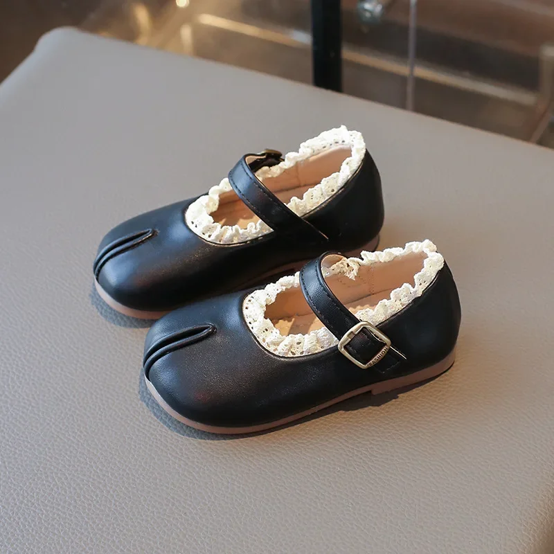 2025 New Children\'s Flats Simple Lolita Girls Princess Leather Shoes Walking Versatile Sweet Pleated Kids Causal Fashion Shoes
