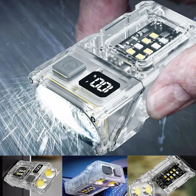 

Rechargeable EDC Flashlight Keychain High Power LED 7 Modes Torch Work Light Rotable Magnetic For Camping Fishing Emergency Lamp
