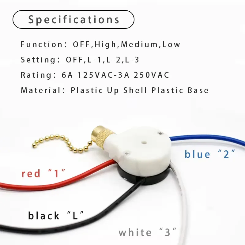 208S1 3 4 Wire Home Fan Speed Control Replacement Pull Cord Chain Switch 3A 6A Good Quality