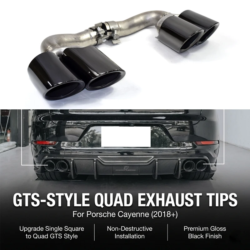 Black GTS Style Exhaust Tips For Porsche Cayenne 958 V6/V8 2015-2018 – Glossy Stainless