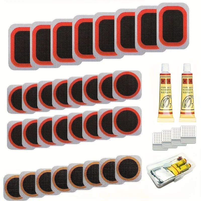 32pcs Bike Tire Repair Kit - Bycicle Inner Tube Puncture Patch Kits with Vulcanizing Patches,  Cycling Road Mountain Bicycle