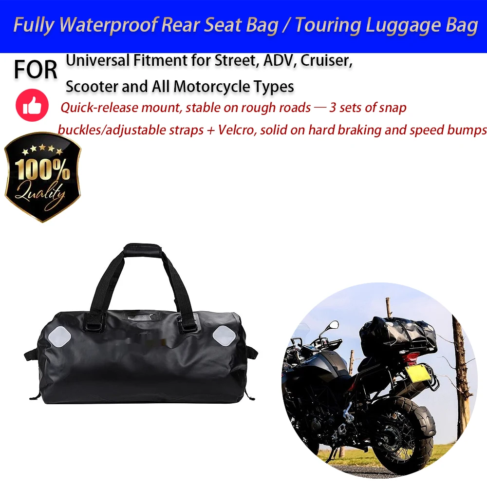 For Motorcycle 22-70L Waterproof Rear Seat Bag Touring Duffel Luggage Pannier Full Face No-Drill Accesorios Moto