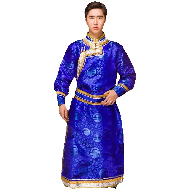 

National blue Gown Mongolia clothes male adult mongolian Robe grassland festival stage wear ethnic costume