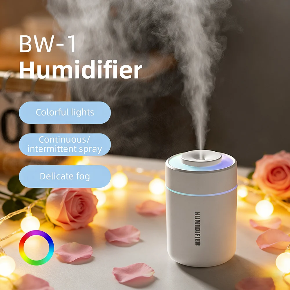 قطعة واحدة من مرطب الهواء الصغير المحمول، تشغيل هادئ، وضع الرذاذ الدقيق، مع أضواء محيطة - مرطب USB محمول للاستخدام الداخلي
