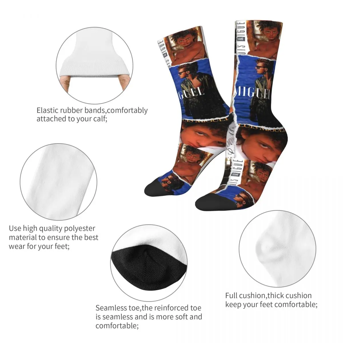 Retro Luis Miguel Albums Design Theme Socks Accessories for Unisex Cozy Printing Socks