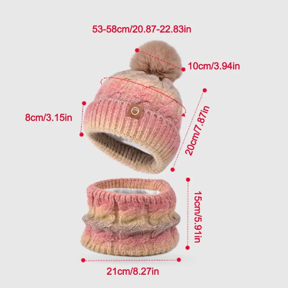 Gradient Color Knitted Hat Scarf Set Windproof Thickened Beanies Caps Cold-proof Winter Warm Ear Protection Cap for Woman