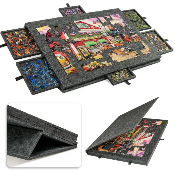 Puzzle Board with Stand, Lid & 6 Drawers, Portable 1000-Piece Jigsaw Table for Adults and Kids, Puzzle Sorting Organizer