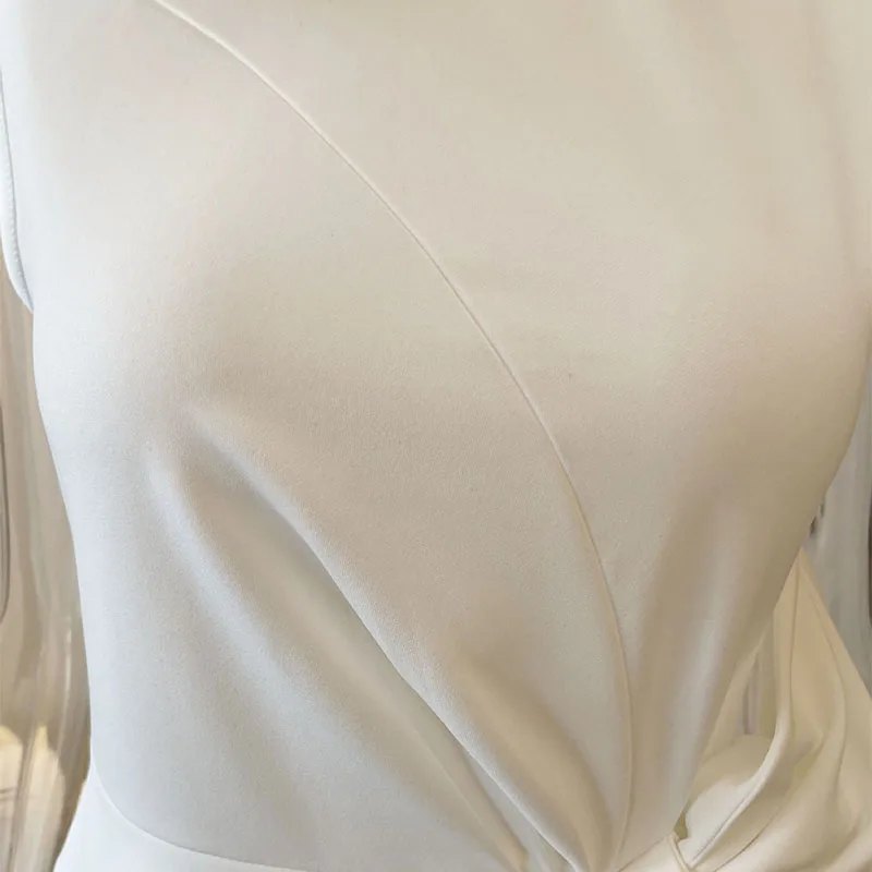 Sukienki Sexy Damskie Bez Rękawów z Wycięciami Letnia Elegancka Sukienka z Dekoltem O, Kokardą, Dopasowana Sukienka na Imprezę, Codzienna Sukienka Mini w Jednolitym Kolorze