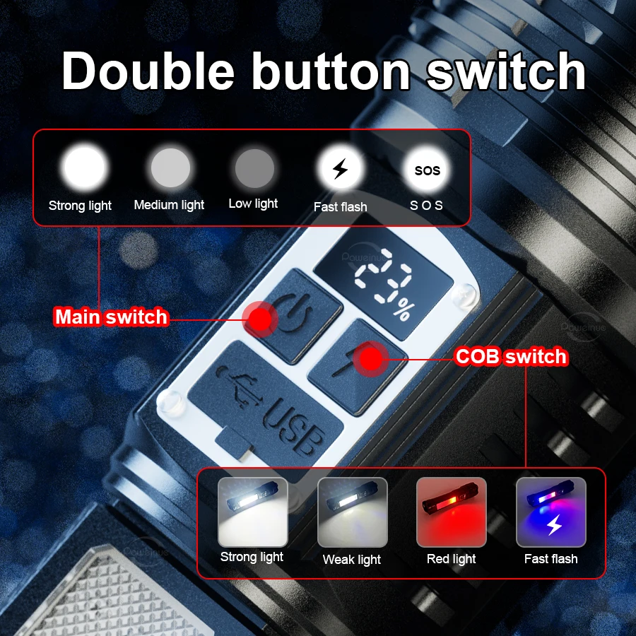 9000000LM Super Powerful LED Flashlights Strong Light Outdoor Long Range 6km Torch Recharheable Tactical Flashlight Camping Lamp