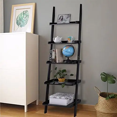 

Ladder Bookcase 5-Tier Wood Leaning Wall Plant Ladder for Home Office Modern Flower Book Display Rack Stable -Frame Wooden L