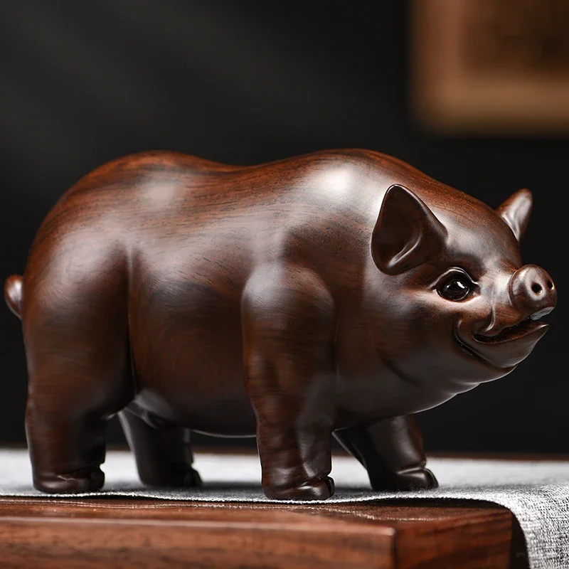 

2025 New Ebony Wood Carved Pig Ornaments Male and Female A Pair of Home Living Room Decoration Craft Gifts