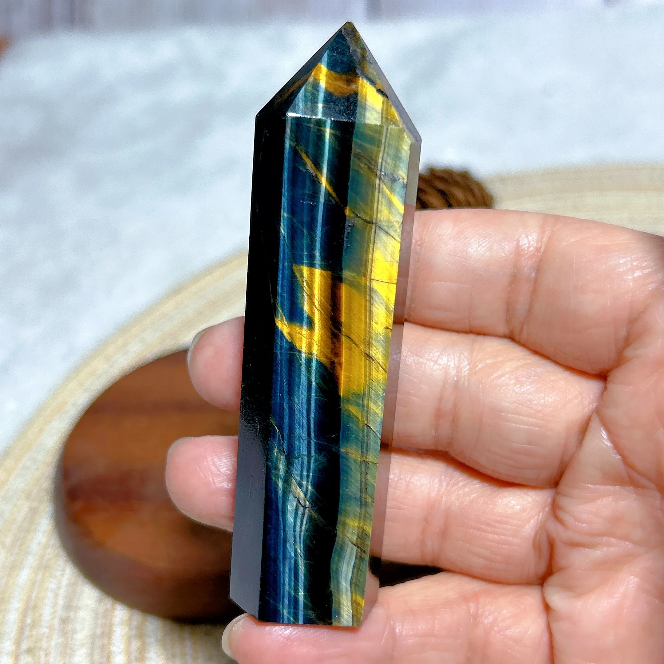 Healing  High Quality Natural Crystals Blue With Yellow Tiger Eye Tower Flashy Stone Reiki Home Decorations Mineral Energy Gift