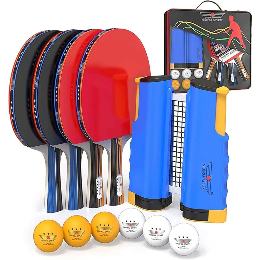 Ping Pong Paddles Set Professional Table Tennis Rackets and Balls Retractable Net with Posts and Storage Case Pingpong Paddle