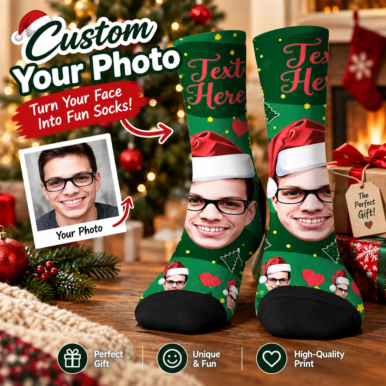Custom Face Socks Funny Gift for Him Her Friends Custom Picture Socks Unique Gift Idea for Birthday or Christmas