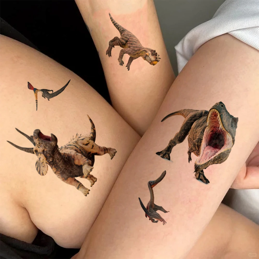 12pcs Jurassic Dinosaur Waterproof Temporary Tattoo Sticker T-Rex Velociraptor Triceratop Body Art Fake Tattoos Sleeve Women Men - view 4