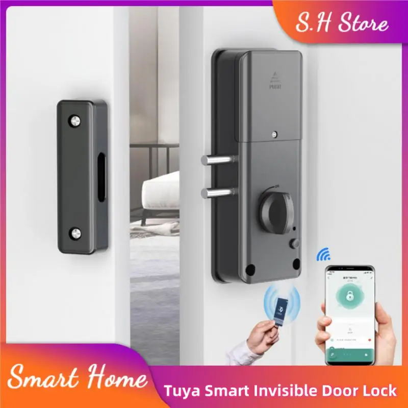 Tuya Smart Invisible Door Lock App IC Card Unlock Punch Free Wood Door Lock Electronic Lock Indoor Burglar Door Lock 13.56Mhz