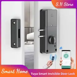 Tuya Smart Invisible Door Lock App IC Card Unlock Punch Free Wood Door Lock serratura elettronica serratura antifurto per interni 13.56Mhz