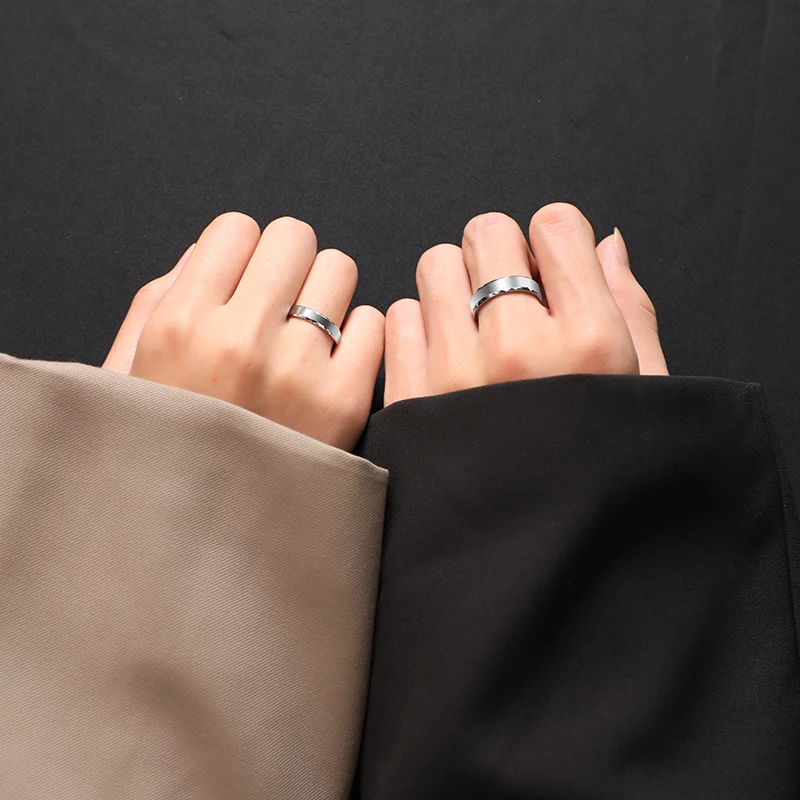 White Tungsten Carbide Couple Ring for Men and Women Fashion Faceted Classic Bands for Wedding, Customized Engrave