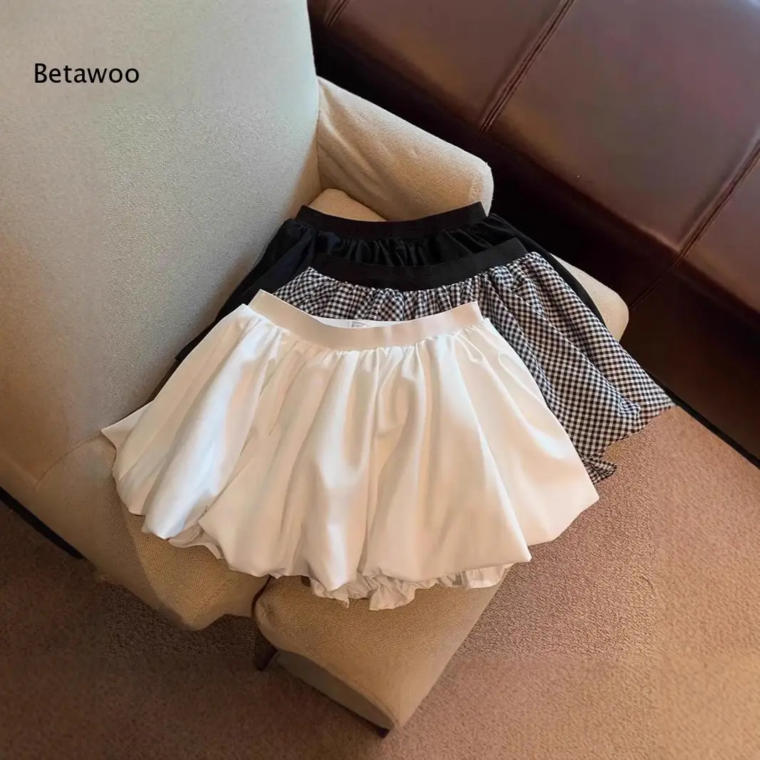Women Anti Exposure Bubble Mini Skirt Elastic Waist Fluffy Puffy Layered Casual Short Skirt