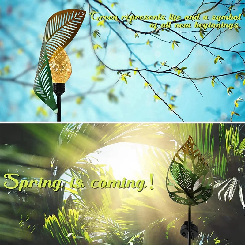 TKOH-Solar Garden Light Art Metal Leaf Теплый белый светодиодный уличный садовый светильник на солнечной энергии для украшения двора