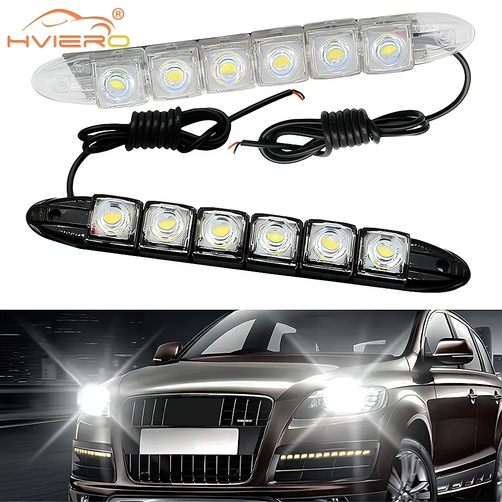 Feux diurnes DRL pour voiture, 2x LED, flexible, 6LED, blanc, étanche, ampoule antibrouillard, lampe à iode, style de voiture, coffre automatique,