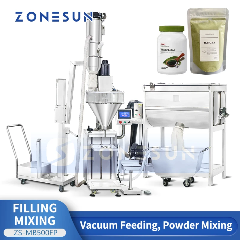 ZONESUN Auger Filler Powder Weighing Filling Machine Vacuum Feeding Pump Powder Mixing Tank ZS-MB500FP