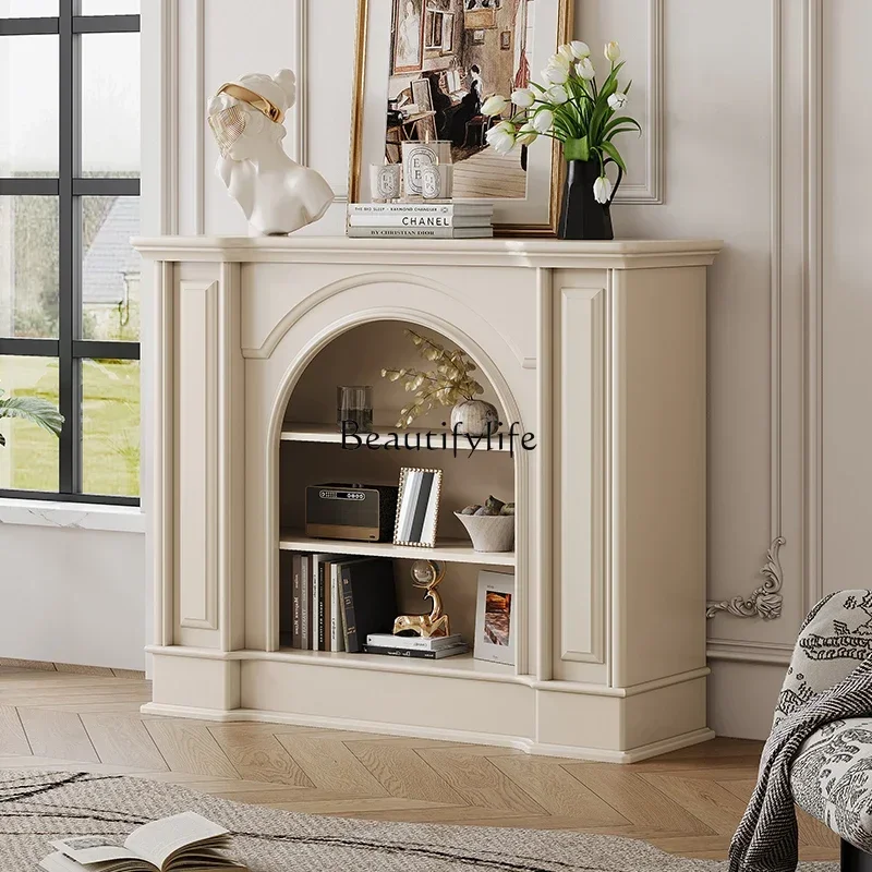 

LD33French cream style all solid wood white fireplace cabinet decorative storage simple background cabinet