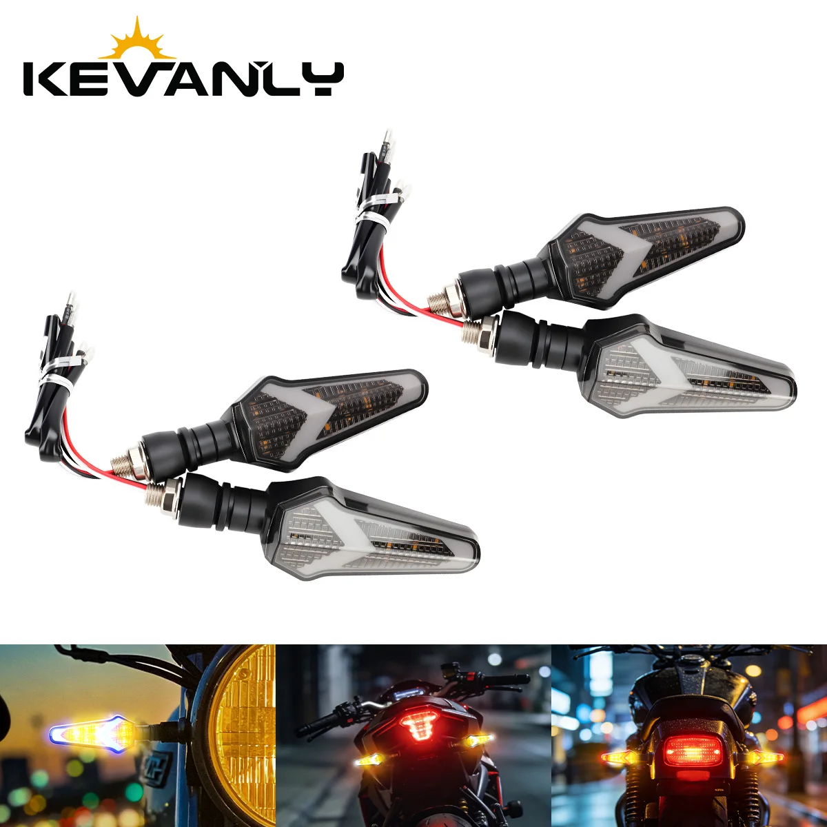 2Pairs Motorcycle LED Turn Signal Lights Water Flowing Dual Color Indicator Blinker DRL Driving Lamp Rear Taillight Signal Light
