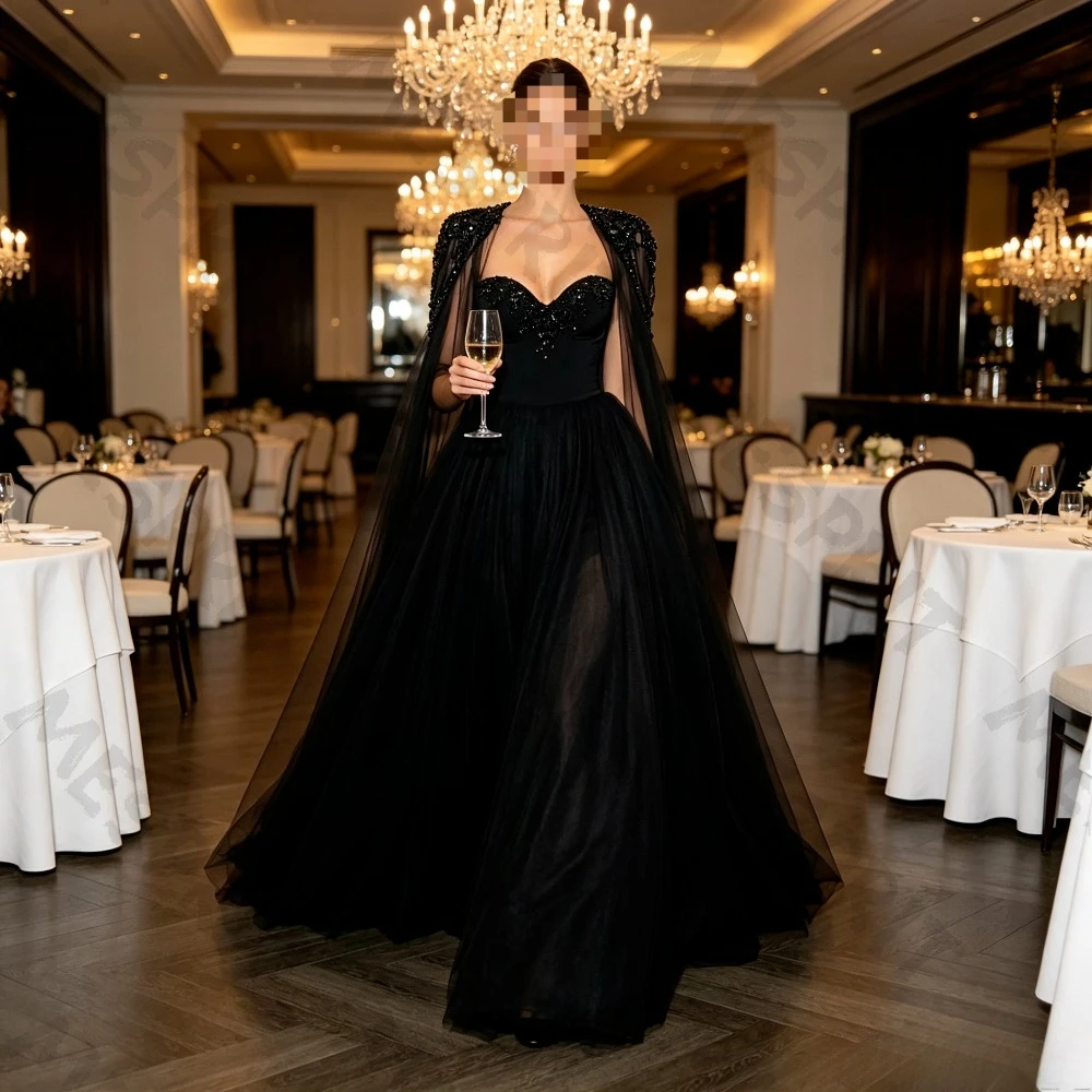 Customized Exquisite Sweetheart Collar A-line Evening Gowns with Crystal Beaded Shawl Backless Straps Mesh Trailing Party Dress