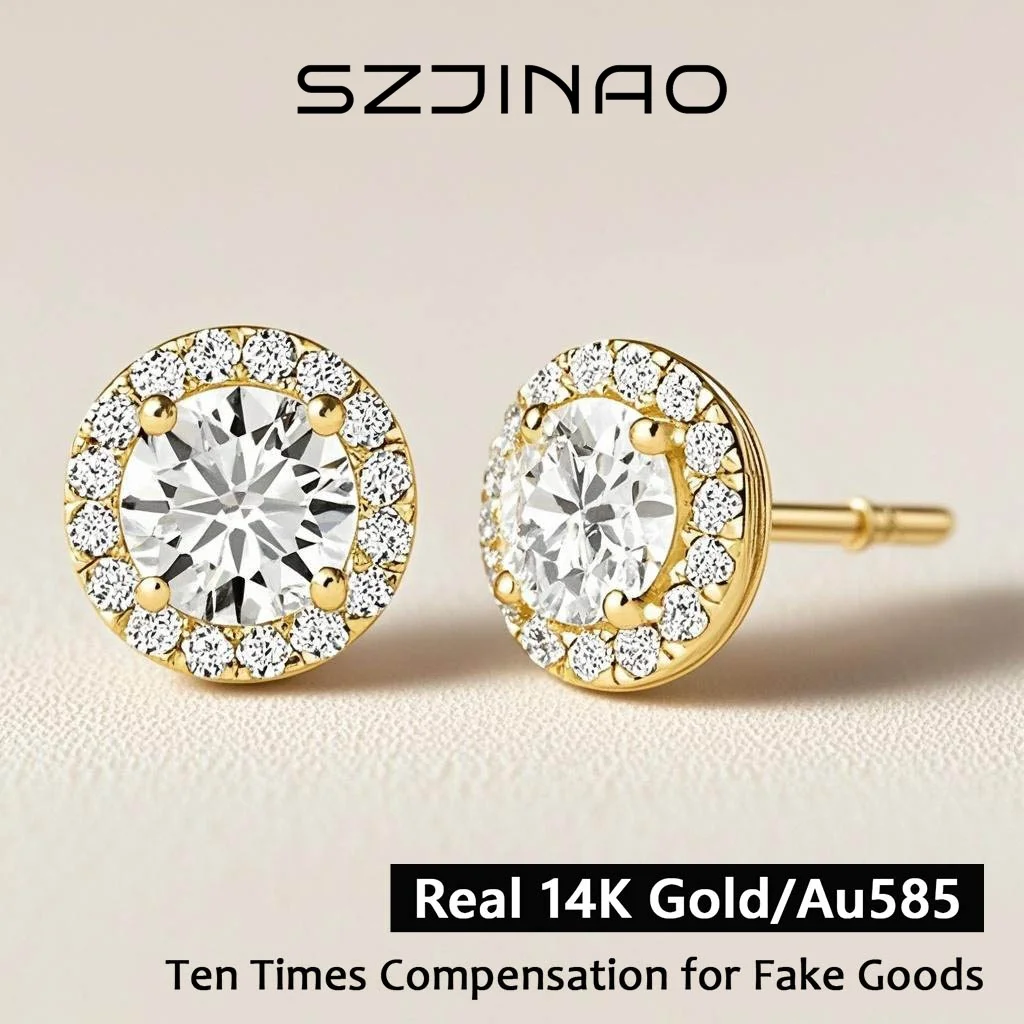

14K Gold Luxury Stud Earrings with 0.5ctx2 D Color Moissanite Perfect for Wedding Engagement Party Gifts for Women Fine Jewelry